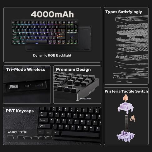 EPOMAKER P87 TKL Aluminum Wireless Gaming Keyboard, QMK/VIA Programmable, 87% Bluetooth/2.4Ghz/USB-C, with CNC Metal Knob and RGB Backlight (Khaki, Zebra Switch) in Kuwait