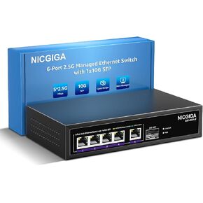 6 Port 2.5G Web Smart Managed Ethernet Switch, 5x2.5Gbps Base-T&1x 10Gbps SFP+ Uplink, QoS/VLAN/IGMP/LAG Network Function, Ideal for 2.5Gb Network NAS/PC,WiFi6 Router,Wireless AP.