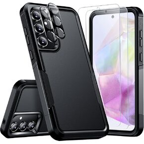 SPIDERCASE for Samsung Galaxy A35 5G Case,[12 FT Military Grade Drop Protection] 2 Pack[Tempered Glass Screen Protector + Camera Lens Protector] Heavy Duty Shockproof Case,Black
