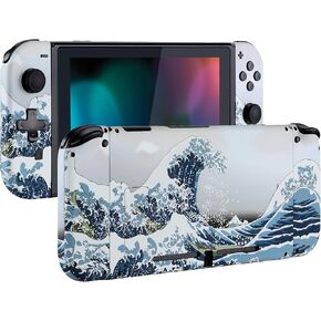 eXtremeRate Soft Touch Grip Back Plate for Nintendo Switch Console, NS Joycon Housing Shell (D-Pad Version) with Full Set Buttons, DIY Replacement Shell for Nintendo Switch - The Great Wave
