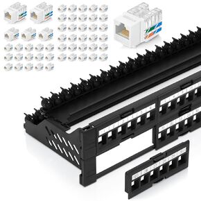 Everest Media Solutions Bundle – 2 Items: 48-Port Keystone Patch Panel + 50 Pack of RJ45 CAT6 Keystone Jacks - White