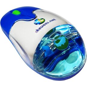 Frutiger Aero Aqua Mouse - Blue USB-C Rechargeable Wireless & Bluetooth Optical Retro Computer Mouse with Liquid Water Section and Floaters (Globe, Dolphin)