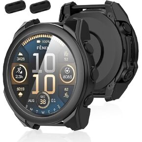 Suoman 1+2 Pack for Garmin Fenix 8 47mm Case, Charger Port+ 2.5D 9H Hardness Tempered Glass Screen Protector, All-Round Hard PC Protective Cover Bumper