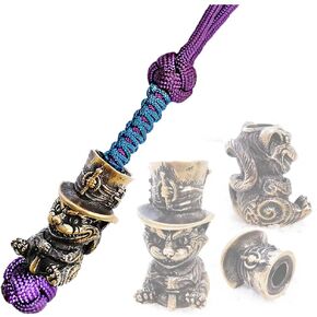 CooB EDC Paracord Knife Lanyard with Hand Casted Metal Paracord Bead Pendant Cheshire Cat. Keychain Lanyards for Knives