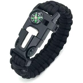 Paracord Wristband for Outdoor Sport Tactical Survival Parachute Bracelet, Essential for Hiking Travelling Camping Gear (Black)