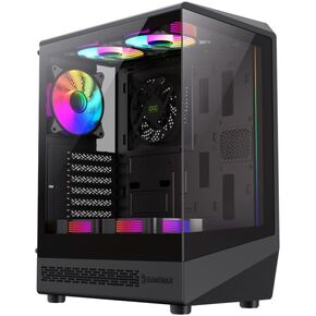 GAMEMAX Vista COC BK ATX Mid-Tower Gaming Case, Front and Side Tempered Glass Panels, 5x120mm ARGB Fans, Patented COC Cooling Fan, Black