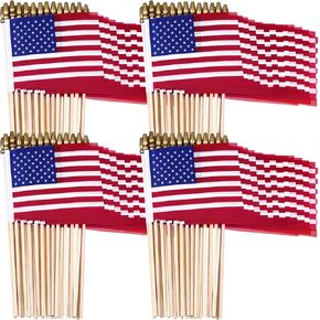 100 Pack Small American Flags on Sticks, 5 x 8 Inch Mini American Flags US Independence Day Handheld Flag Stick for 4th of July, Labor Day, Parades, Festival Events, Party, Independence Day Supplies