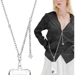 UKON 3-in-1 Metal Chain Phone Lanyard: Crossbody, Neck, Wrist Strap for iPhone with Clear Tether Tabs