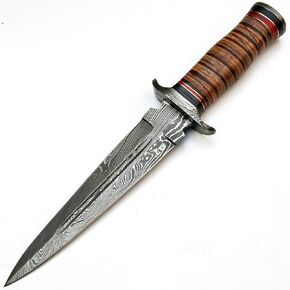 PAL 2000 KNIVES Handmade Damascus Steel Fixed Blade 8 Inch Dagger Hunting Knife 5 Inch Leather Handle - 9276