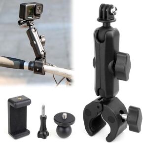 Super Camera Clamp with 360° Dual Ballhead Magic Arm, Tripod Mount, 1/4" Mount, Phone Holder Universal for GoPro Insta360 DJI OSMO AKASO Action Cameras DSLR Cameras Black
