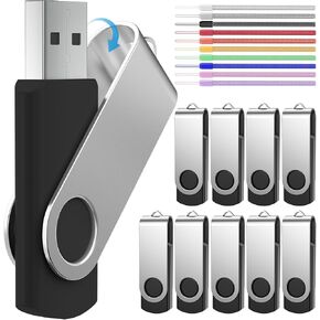 10 Pack Color 64gb Flash Drive + 10 Pack Black 64gb USB Drive