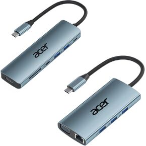 acer 7 in 1 USB C Hub Bundle with 9 in 1 USB C Hub, USB 3.1 GEN1 and 5Gbps Type-C Data Port, 4K HDMI Port, PD 100W Charging, USB C to Ethernet Adapter, SD Card Reader for iPad Pro MacBook