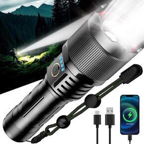 SKYFIRE Rechargeable Flashlights 10000 Real High Lumens, LED Powerful Super Bright Tactical Flashlight with Zoomable,Waterproof USB-C Handheld Flash Lights for Camping Emergency Hunting Hiking