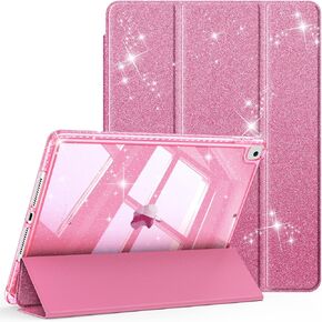 Fintie Slim Case for iPad 9th / 8th / 7th Generation (2021/2020 / 2019) 10.2 Inch - [Built-in Pencil Holder] Glittering Sparkly Shockproof Cover with Shiny Clear Back Shell, Auto Wake/Sleep, Pink