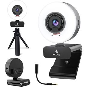 NexiGo 1080P Webcam Kits, N960E Pro 60FPS Webcam with Mic/Headset Jack and Extra USB Port, 1080P Web Camera with Light, Built-in Privacy Cover, Lightweight Mini Tripod, for Zoom/Skype/Teams