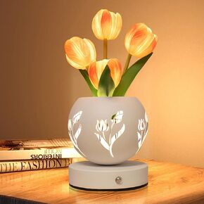 Tulip Flower Lamp Touch Lamp, Rechargeable Cordless Table Lamp, 3 Color Dimmable Battery Powered Tulip Night Light for Nightstand Decor, Gifts for Mom Women Grandma Xmas Birthday Valentine Mothers Day
