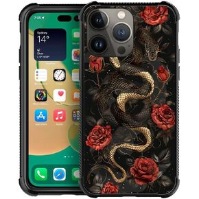 CARLOCA Compatible with iPhone 16 Pro Case, Rose Snake Art Black Fashion Pattern Design for Girl Shockproof Anti-Scratch Hard PC Back Case for iPhone 16 Pro