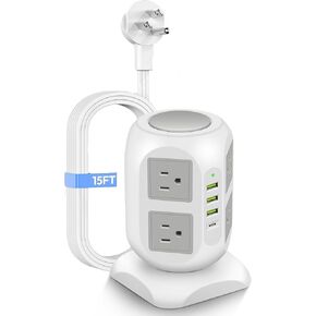 Power Strip Desk Organizer - Plug and Outlet Extension (8 AC Outlets 4 USB Ports) - 20W Fast USB C Charging Station for Electronic Accessories - 15FT Long Flat Cord Power Strip with Surge Protection
