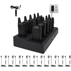 Retevis RT22 Two Way Radio(10 Pack) with Swivel Walkie Talkie Headset(10 Pack), Rechargeable Walkie Talkies Long Range, Charging Progress Bar, Workplace Organization