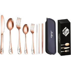 WORTHBUY Travel Flatware Sets Stainless Steel Silverware Set Portable Untensils Including Spoons & Forks & Knife Cutlery Set Mirror Finish Dishwasher Safe