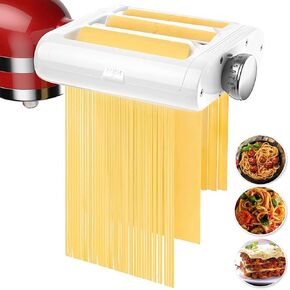 تشمل خلاطات إكسسوارات صانع المعكرونة 3 في 1 مجموعة من مرفقات خلاط الحامل KitchenAid تشمل أسطوانة المعكرونة ، السباغيتي ، قاطع فيتوتشين ، 8 إعدادات سماكة قابلة للتعديل ， مرفق المعكرونة