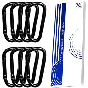 XE Stainless Steel Carabiner Clips – Heavy Duty Large Black Snap Hooks D Keyring Clips for Keys, Backpack, Dog Leash, Fishing, Camping and Traveling