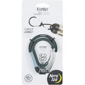 Nite Ize FlipOut Dual Carabiner - Cast Aluminum Double Carabiner - 360-Degree Swivel & Folding Body - Perfect for Camping & Hiking - for Tools & Household Items - Working Load Limit of 40 lbs