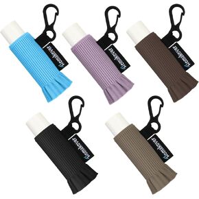5 Pack Compact Clip-On Lip Balm Holder Keychain, Tight-Knit Elastic Chapstick Holder Sleeve, Minimalist Design Lip Gloss Lipstick Stretchable Key Chain Holder