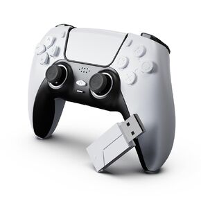 P5 Remote Control, Wireless Pro Controller Compatible with P5/P4/PC/Switch, Play5 Controller with 2.4G Adaptor support Turbo, Programmable, Vibration, 6-Axis Sensor and 3.5mm Headphone Jack(White)