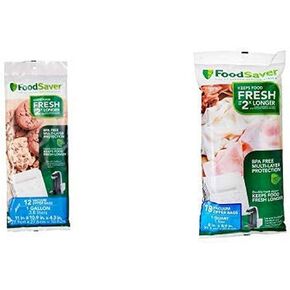 FoodSaver FSFRBZ0316-000 1-Gallon Vacuum Zipper Bags, 12 Count, Multi AND FoodSaver 1-Quart BPA-Free Multilayer Construction Vacuum Zipper Bags, 18 Count