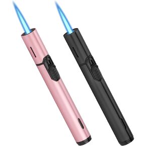 Torch Lighters Butane Lighter 2 Pack Windproof Adjustable Jet Flame Torch Lighter, Butane Refillable Gas Torch Lighter for Candles Grill BBQ Fireplaces Camping (Rose Gold)