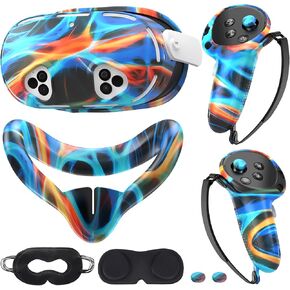 Compatible with Meta Quest 3s Accessories, Silicone Face Cover, VR Shell Cover,Touch Controller Grip Cover, Joysticks Cover, Camera Lens Protector Set (Colorful C)