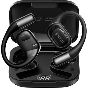 Picun Open Ear Headphones, Bluetooth 5.4 Wireless Earbuds with LED Display, Snug Fit Ear Hooks, Multipoint Connection, IP54 Waterproof, Mic Clear Calls, 40H Playtime Sports for Running Workout - Black