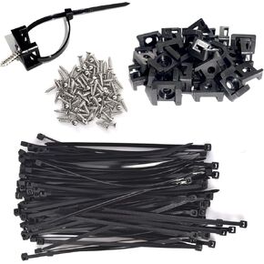 Cable Zip Tie Mounts Kit - 55 Set Wire Cable Clips Organizer Holders with 6" Cable Ties, Saddle Type Mounts Base and Tapping Screw, Black