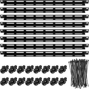 Zonon 8 Sets Rack Cable Management Tie Bar Kit Includes 8 Pack 1U Tie Bars, 50 Zip Ties, 16 Cage Nuts & 16 Screws Works with 19" Open Frame Racks Enclosure Network Cabinet Mount Wire Management