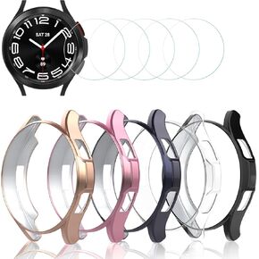 Simpeak 5Pack Screen Protector Compatible with Samsung Galaxy Watch 6 Classic 43mm 2023 Released, Soft Bumper Case Replacement for Galaxy Watch6 Classic 43, 5x Anti-Bubble Glass Film, 5x Back Case