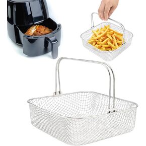 Air Fryer Basket, 5.8QT 6QT Air Fryer Accessory Mesh Basket Replacement with Handle, Square Stainles Steel Steamer Basket for 6QT Instant Vortex Air Fryer, for Instant Vortex Plus, Phillips XXL