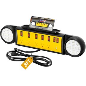 Power Strip for Garage with Lights,8ft Cord Workbench Power Station with Individual Switches & Rotating LED Lights, 1320J Surge Protection, Phone Holder | Ideal for Garage Workbench, Home & Office