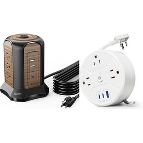Power Strip Tower Surge Protector, 10 Ft Extension Cord with Multiple Outlets, 9 Outlets, 4 USB Ports, 3-AC & 3-USB 20W Fast Charging Station for Home Office