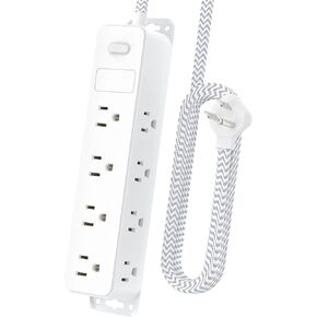 Surge Protector Power Strip, 5ft Braided Flat Plug Extension Cord, 12 AC Outlets, 3-Sided Surround Design, 1700 Joules Surge Protection, Home, Office, Dorm Room Essentials, White