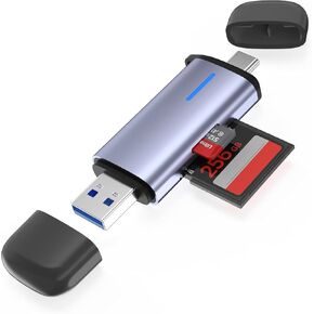 USB 3.0 SD Card Reader, 5Gbps 2-in-1 Type-C & USB-A Dual Slot Memory Card Reader, Simultaneous SD/Micro SD Read & Write, Compatible with iPhone 16/15, MacBook, iPad, Android, PC, Laptop, Camera