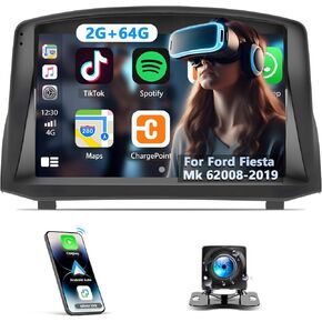 [2+64G] AMprime Android 13 Car Stereo for Ford Fiesta Mk 6 2008-2019 with Wireless Carplay&Android Auto,9 Inch Touch Screen Car Radio with Bluetooth FM/RDS Radio HiFi WiFi GPS Dual USB+Backup Camera