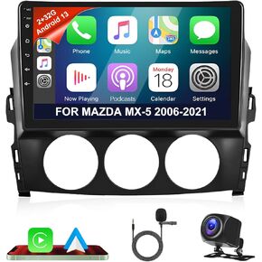 Android 13 Car Stereo for Mazda MX-5 2006-2021, 9" Double Din Touchscreen Bluetooth Radio with CarPlay Android Auto GPS Navigation EQ WiFi FM Dual USB Backup Camera MIC-【2+32】