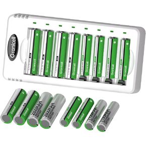 Rechargeable AA Batteries with Charger - 8 Pack of 2800mAh High Capacity Low Self-Discharge Ni-MH Batteries with Smart 8 Bay USB Fast Charging Charger