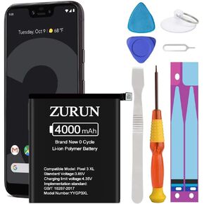 Google Pixel 3 XL Battery Upgraded ZURUN 4000mAh Li-Polymer Battery Replacement for HTC Google Pixel 3 XL G013C (6.3 inch) with Screwdriver Tool Kit