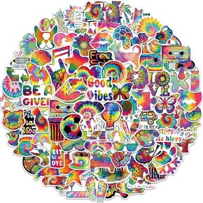 100 Pieces Tie Dye Stickers Colorful Rainbow Waterproof Stickers Water Bottles Stickers Tie Dye Pride Stickers Cool Decorative Stickers for Laptop Computer Luggage Car Refrigerator Party Supplies (Tie Dye)
