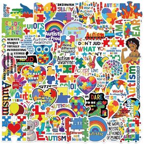 Autism Stickers for Kids Teens Adults 50Pcs Autism Awareness Waterproof Vinyl Decals for Laptops Colorful Caring Autistic Children Day Sticker for Decor Water Bottle Cup Phone Scrapbook