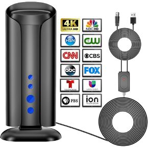 إن الهوائي التلفزيوني الداخلي 700+ ميل استقبال طويل المدى مع Signal Booster ، يدعم 4K 1080p HDTV لـ Fire TV Stick وجميع أجهزة التلفزيون - القنوات المحلية المجانية (ABC ، ​​CBS ، NBC ، PBS ، FOX)