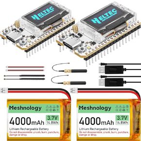 2 Pack ESP32 LoRa V3 Development Board + 4000mAh Battery + USB Charger Cable Set - with 915MHz Antenna WiFi Bluetooth and SX1262 LoRa V3 Devices for Meshtastic Arduino LoRawan IOT