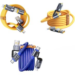 3 Pack 4-in-1 USB C Cable Lightning Cable (Yellow+Blue)
